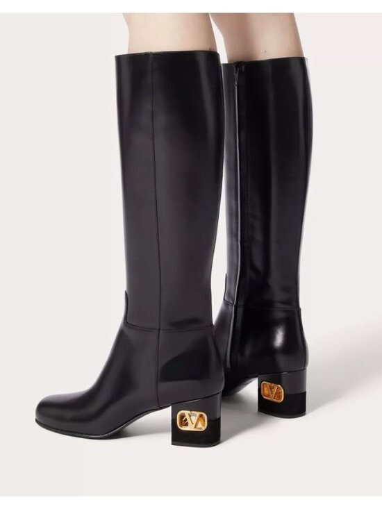 Valentino Garavani Shoes - Valentino Garavani Heritage Calfskin Leather Knee High Boots 60mm Black 38.5